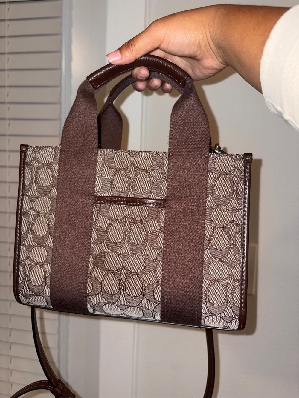 Coach Brown Signature Canvas Satchel with Dark Brown Straps